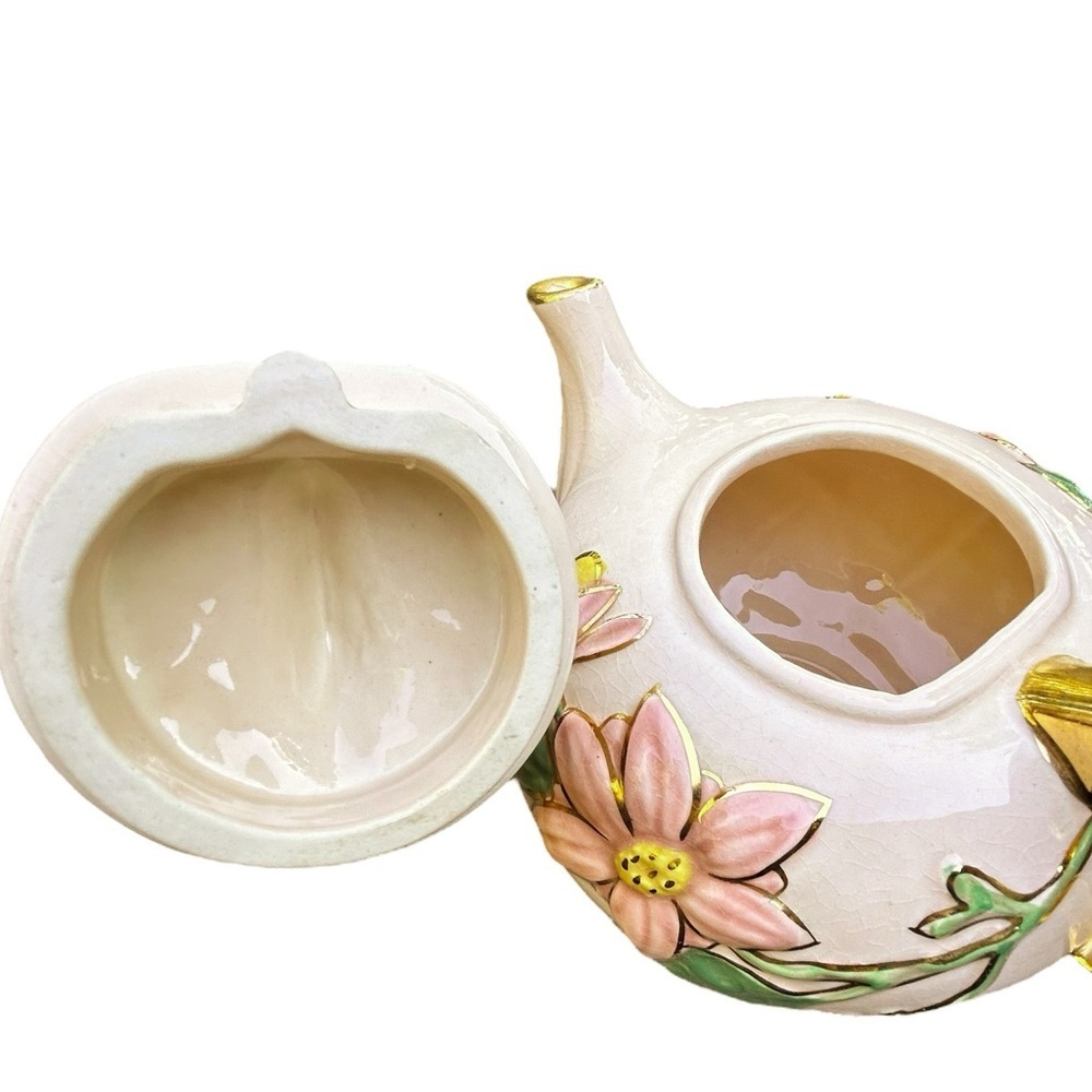 Hull Art Porcelain Magnolia and Gold Trim Teapot U.S.A. 1940's - Picture 7 of 14